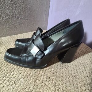 Nine West Womens Brantley‎ Espresso Brown Leather Block Heel Loafer Shoes 9.5M